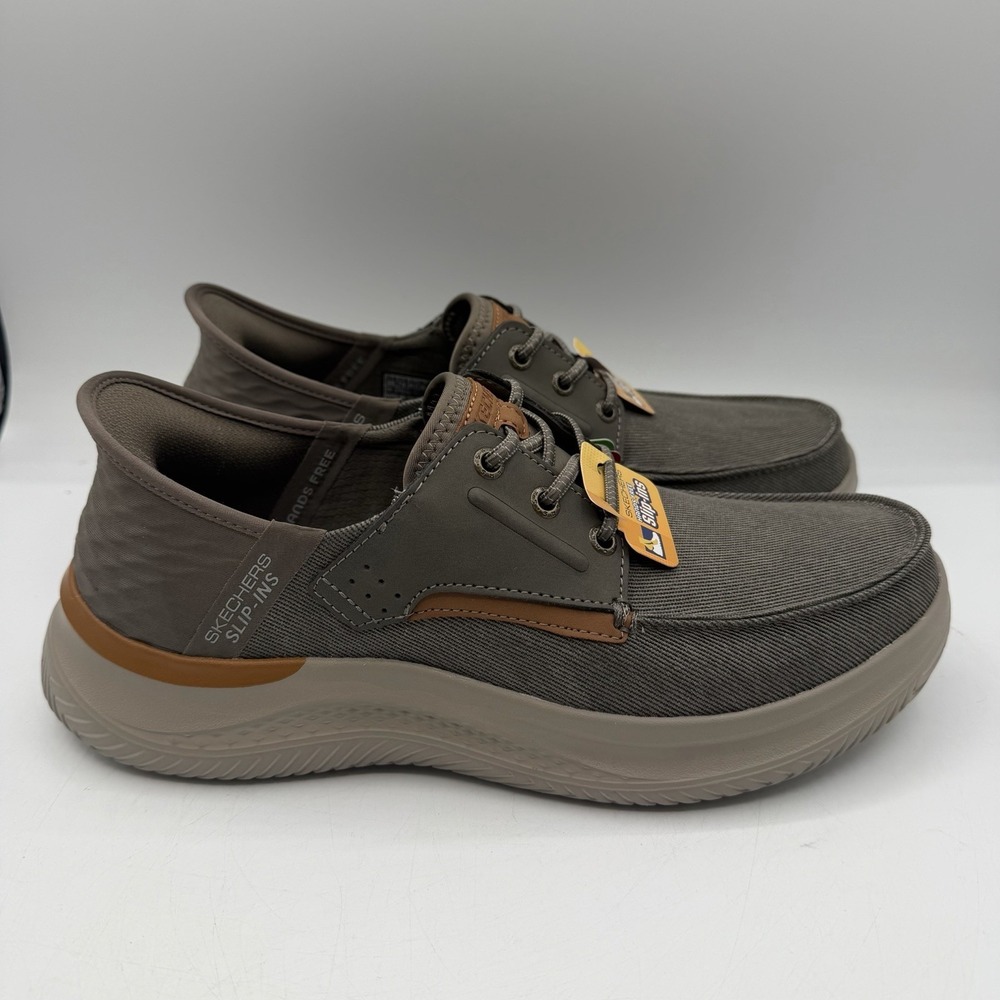 Skechers Hasting Niko Shoes Mens Sz 8.5 Brown Slip Ins Hands Free Sneaker 205212 - Picture 2 of 12